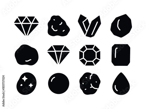 Precious Mineral Icons. Precious minerals. Solid icon set of Pre