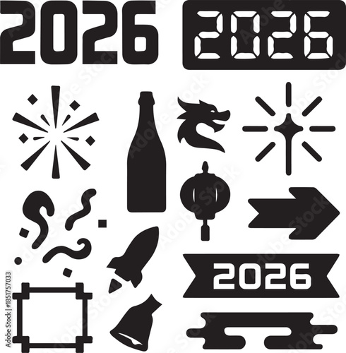 2026 Modern Tech-Style New Year Set.eps