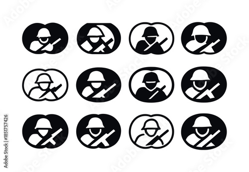 Soldier Logo Variations. Enemy soldiers hiding. Icon set. Set Lo