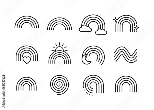 Rainbow Icon Grid. Rainbow Patterns. Line icon set of Rainbow Pa