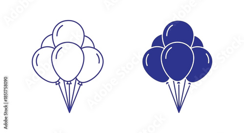 Two clusters of blue balloons a detailed illustration in a striking silhouette