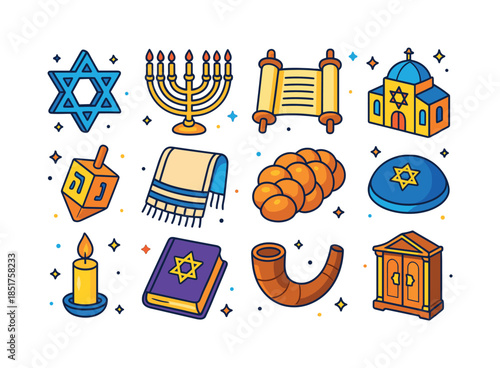 Colorful Judaism Icons. Judaism. Colorful isometric vector icons