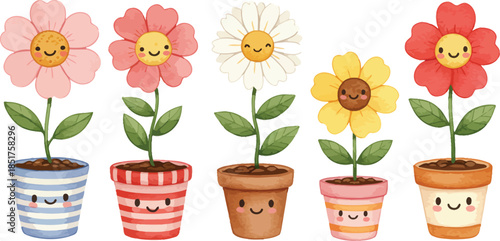 Whimsical illustration of gnomes fairies butterflies flowers and mushrooms in pastel colors