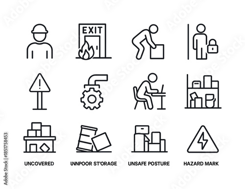 Safety Violation Icons. Safety violations. Line icon set of safe