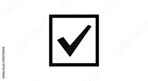 Black checkmark within a rectangular frame a simple graphic design silhouette
