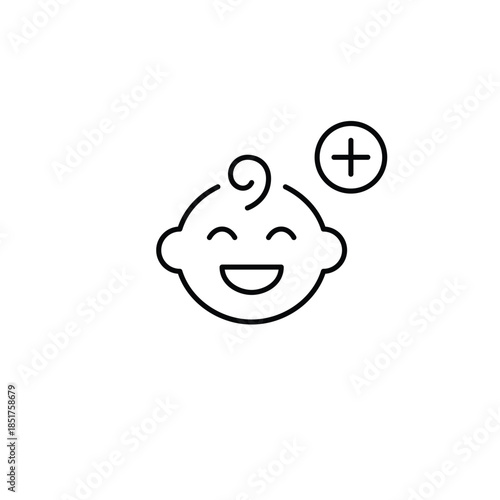 Smiling baby boy and plus. Family update, new childcare. Pixel perfect, editable stroke vector icon