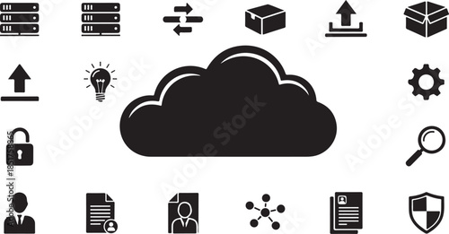 Cloud computing technology icon set