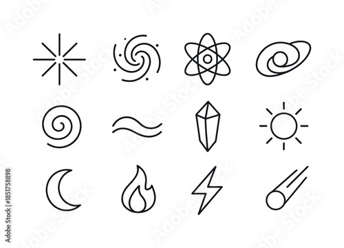 Cosmic Line Icons. Cosmic Energy. Line icon set of Cosmic Energy