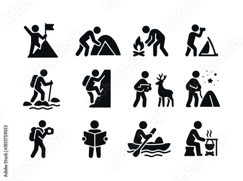 Adventure Icons Grid. Adventure Moments. Solid icon set of Adven