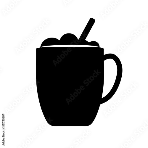 Silhouetted coffee mug with straw