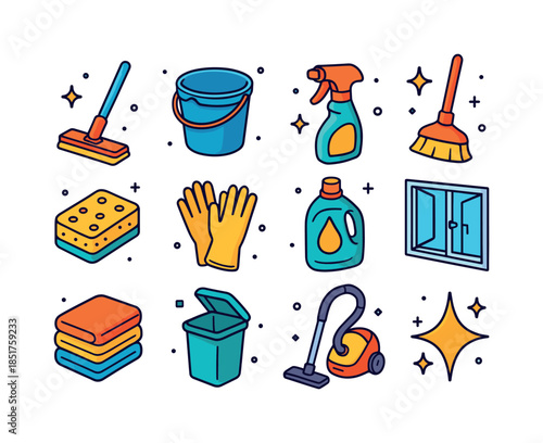 Spring Cleaning Icons. Spring Cleaning. Colorful isometric vecto