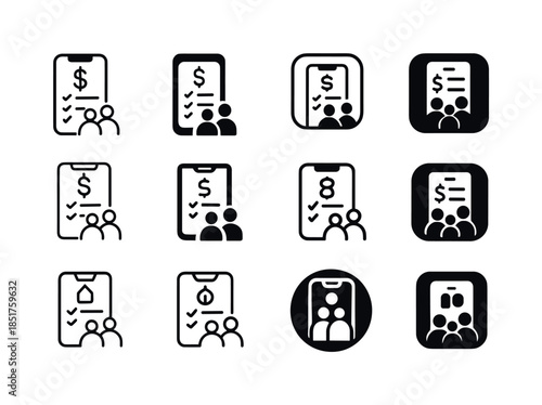 Family Finance Icons. Tracking family finances using an app. Ico