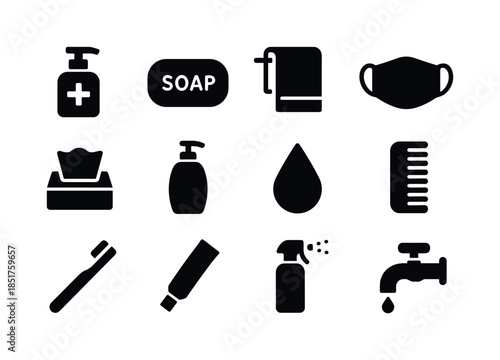 Personal Care Essentials. Personal Care. Solid icon set of perso