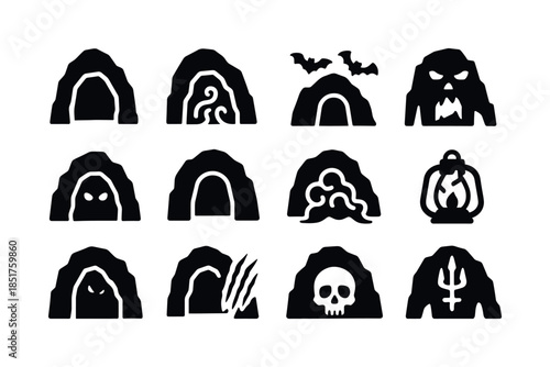 Spooky Cave Icons. Spooky Caves. Solid icon set of Spooky Caves:
