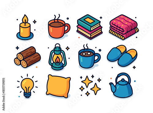 Cozy Evening Icons. Cozy Evening. Colorful isometric vector icon