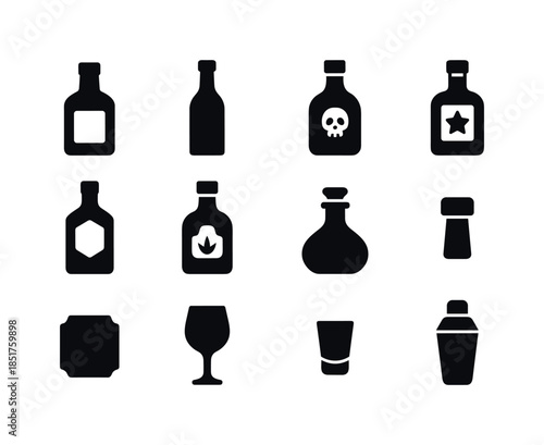 Liquor Bottle Icons. Liquor Bottles. Solid icon set of Liquor Bo