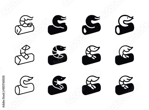 Seafood Roll Iconography. Seafood spring rolls. Icon set. Set Lo