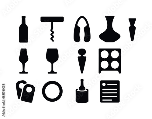 Wine Service Icons. Wine service. Solid icon set of wine service
