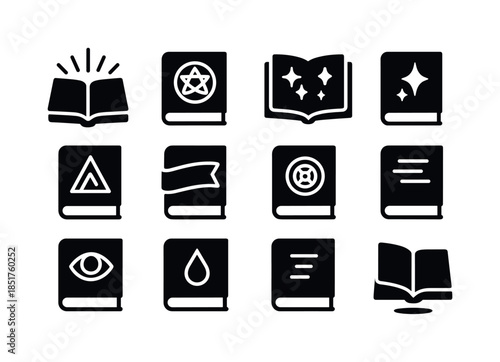 Magical Tome Icons. Magical tomes. Solid icon set of magical tom