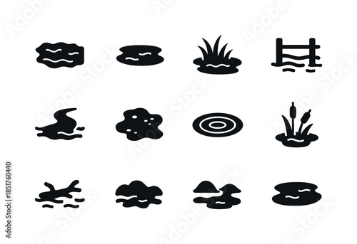 Waterlogged Icon Set. Waterlogged Landscape. Solid icon set of W