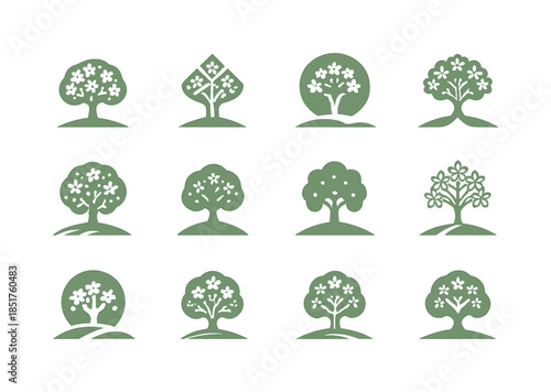 Lone Tree Icons. lone tree in field. Icon set. Set Logo of lone