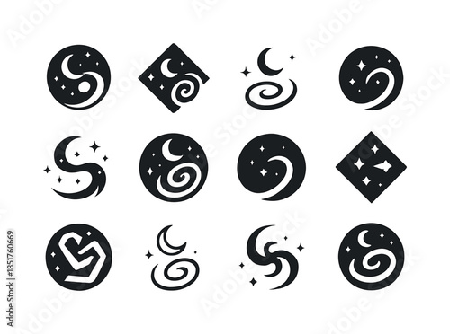 Night Sky Icons. night sky. Icon set. Set Logo of night sky: Mil