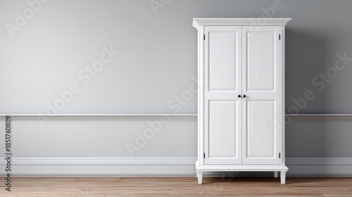 Wallpaper Mural Elegant White Wardrobe Against Neutral Wall with Wooden Floor and Minimalist Decor, Ideal for Modern Interior Design and Home Organization Concepts Torontodigital.ca