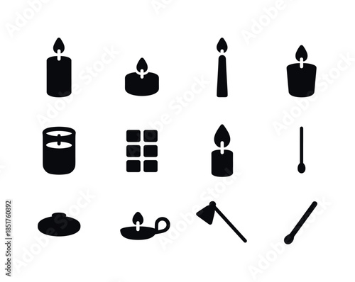 Candle Icons Collection. Candles. Solid icon set of Candles: pil