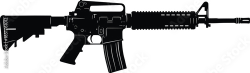 Assault rifle silhouette isolated on white background, modern military firearm illustration for defense security tactical weapon concept design artwork