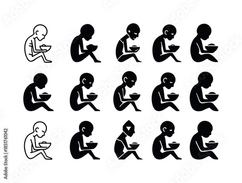 Child Hunger Icons. malnourished child. Icon set. Set Logo of ma