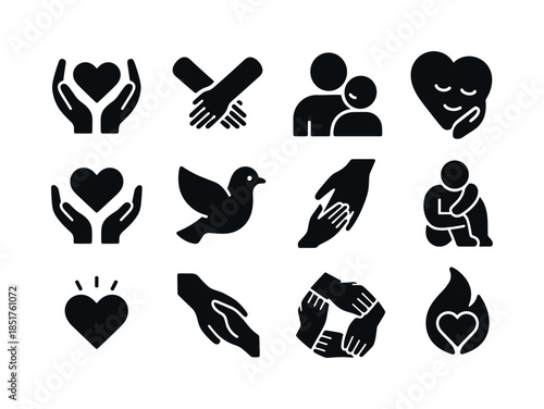 Care & Compassion Icons. Care & Compassion. Solid icon set of Ca