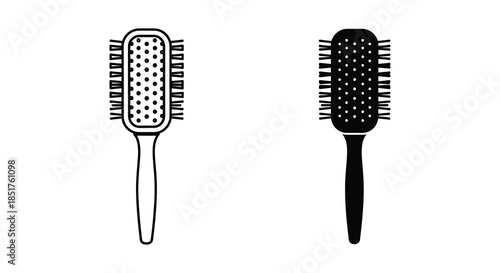 Two hairbrushes in a black and white design showcasing their distinct shapes silhouette