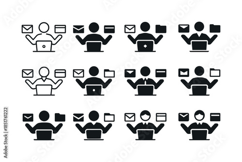 Multitasking Professionals Icons. Multitasking professionals wor