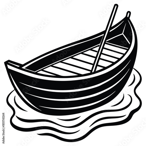 Minimalist wooden boat with paddle silhouette high quality vector design