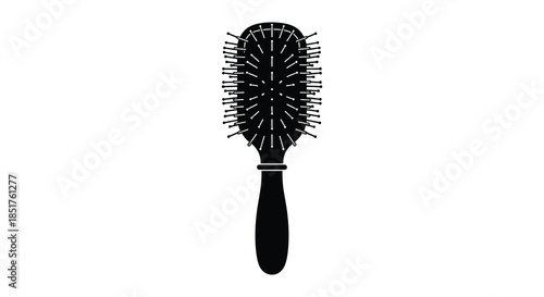 A black hairbrush with bristles and a handle shown in striking detail silhouette