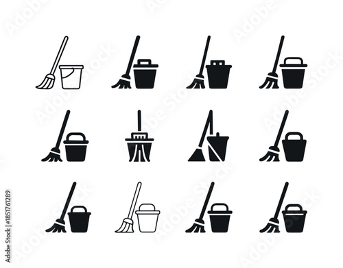 Mopping Icon Variations. Mopping. Icon set. Set Logo of Mopping: