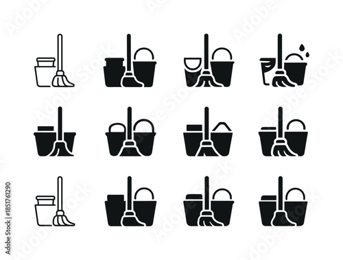 Mopping Icon Variations. Mopping. Icon set. Set Logo of Mopping: