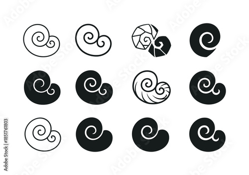 Seashell Icon Variations. seashells. Icon set. Set Logo of seash