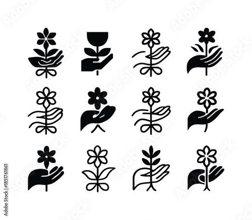 Floral Emblem Variations. Greet with flowers. Icon set. Set Logo