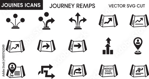 Journey and direction icon set for navigation