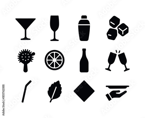 Cocktail Party Icons. Cocktail Party. Solid icon set of Cocktail