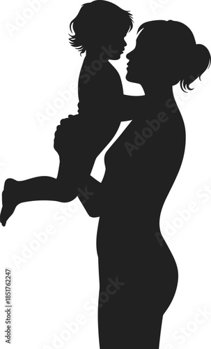 Beautiful mother holding her happy baby or toddler close, symbolizing maternal bond, nurturing love, family connection, and protective parenthood.