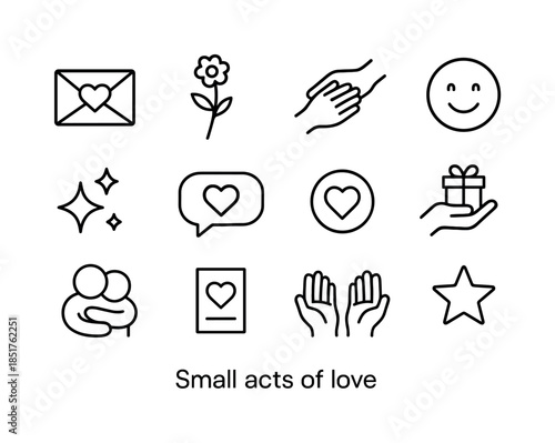 Icons of Love. Small acts of love. Line icon set of Small acts o