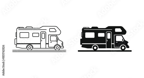 Two recreational vehicle designs illustrated in linear style one light and one dark silhouette