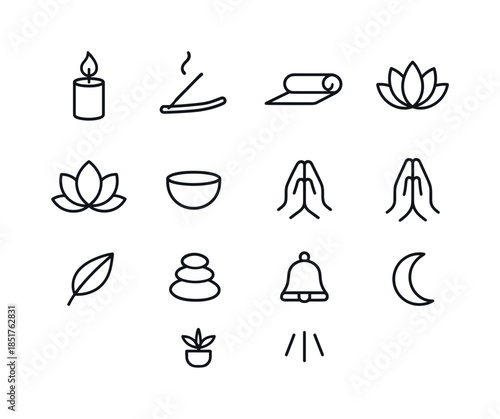 Meditation Icon Set. Meditation Space. Line icon set of Meditati