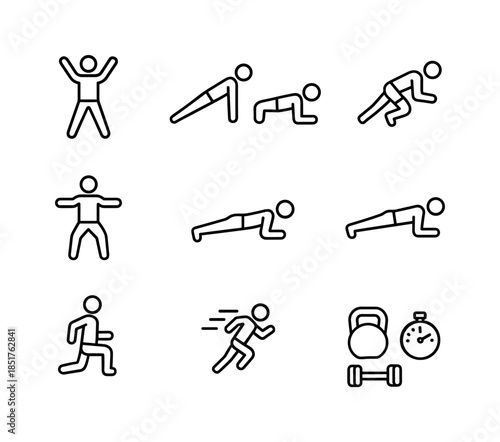 HIIT Icons Collection. HIIT workout. Line icon set of HIIT worko