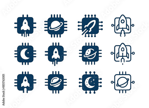 Astronomy Tech Logos. Astronomy and technology integration. Icon