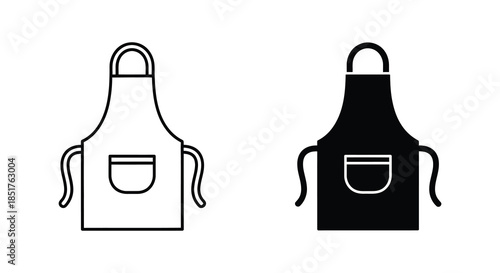 Two apron designs one outlined and one filled depicted in a simple style silhouette