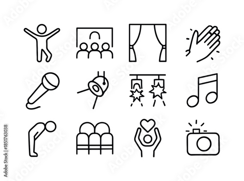 Stage Performance Icons. Stage performance. Line icon set of sta
