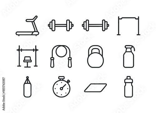Gym Equipment Icons. Gym training. Line icon set of gym training